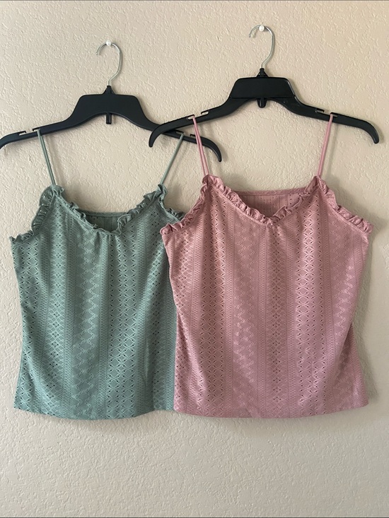 SHEIN Tops - Ruffle-Trim Tank top in soft eyelet fabric in Sage Green (M) or Pink (L).